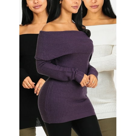 SALE SALE SALE!!! BEST VALUE! Womens Juniors Cowl Neckline Knitted Sweaters (3 PACK) (Best Anti Downdraught Cowl)