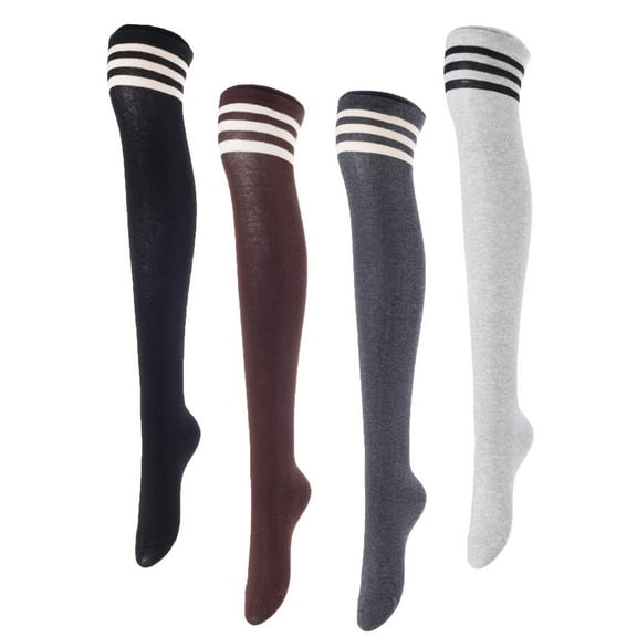 Meso Women's Big Girl's 4 Pairs Splendid Knee High Cotton Socks, Strong yet Soft, Cozy and Stylish Size 6-9 M1022 Black, Coffee, Dark Grey, Grey