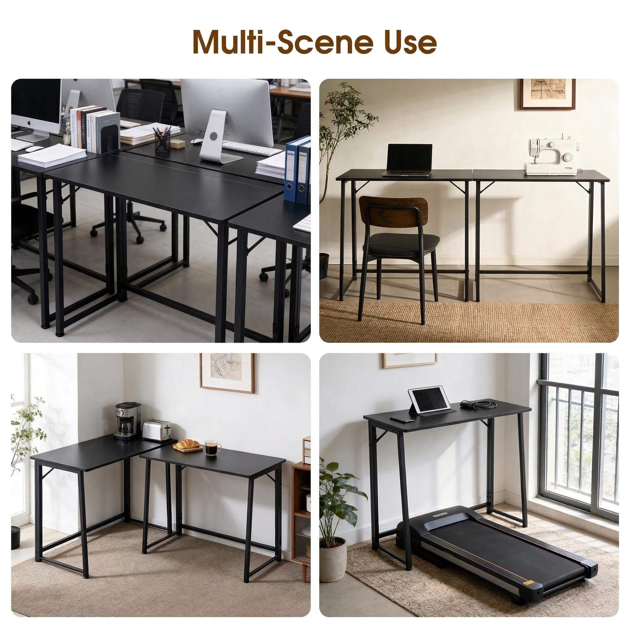 Homy Casa Folding Desk for Home Office, 31.5 Inch Compact Foldable Computer Writing Table, Portable Craft Sewing Table for Small Spaces, Black