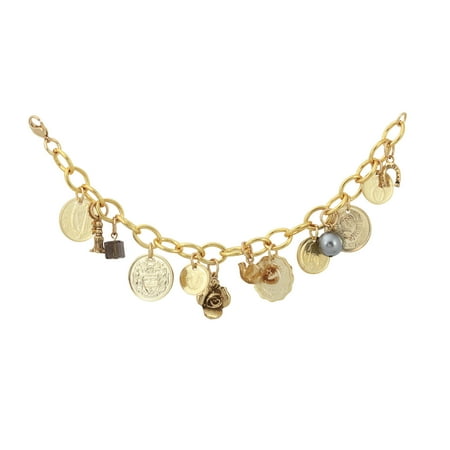 Gold-Layered Foreign Coins Charm Bracelet Coin Jewelry