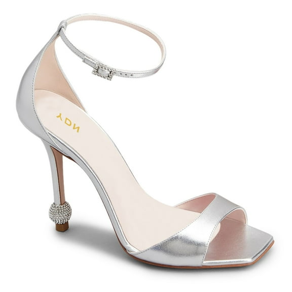 YDN Women Rhinestone Studded Stiletto High Heels Sandals Buckled Strap Open Square Toe Pumps Dress Bridal Party Shoes Size 16 Silver
