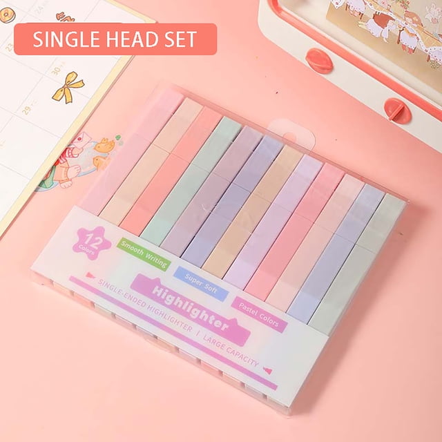 Under $5 Colored Markers, 12-Pack Pastel Highlighters, Soft Tip No-Bleed Markers for Office & Study, Highlight Pens, Multi-Color, by Goohae