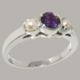thumbnail image 3 of LBG British Made 10k White Gold Natural Amethyst & Cultured Pearl Womens Promise Ring - 33 size options - Size 7, 3 of 7