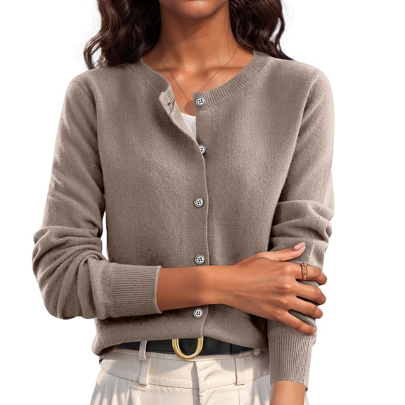 OIOLOYJM Cardigan Sweaters for Women Spring Casual Open Front Button Down Knit Shirts Long Sleeve Soft Comfy Fashion Outwear Camel M