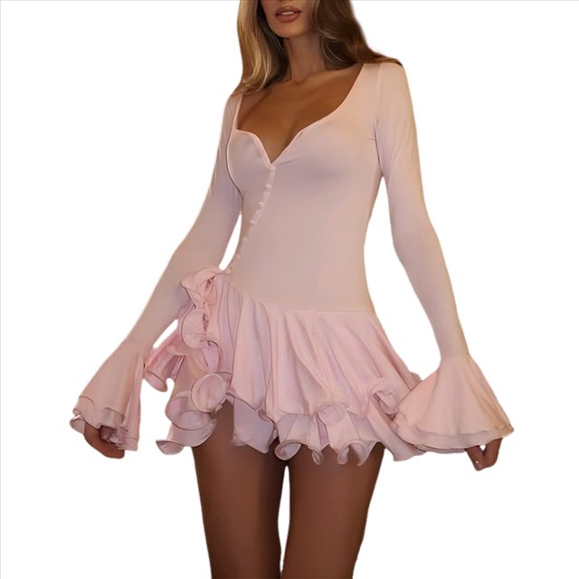 Vestido Gótico para Mujer, Acampanada, Cintura Corta, Larga, Corte A, Estilo Vintage Rosa L