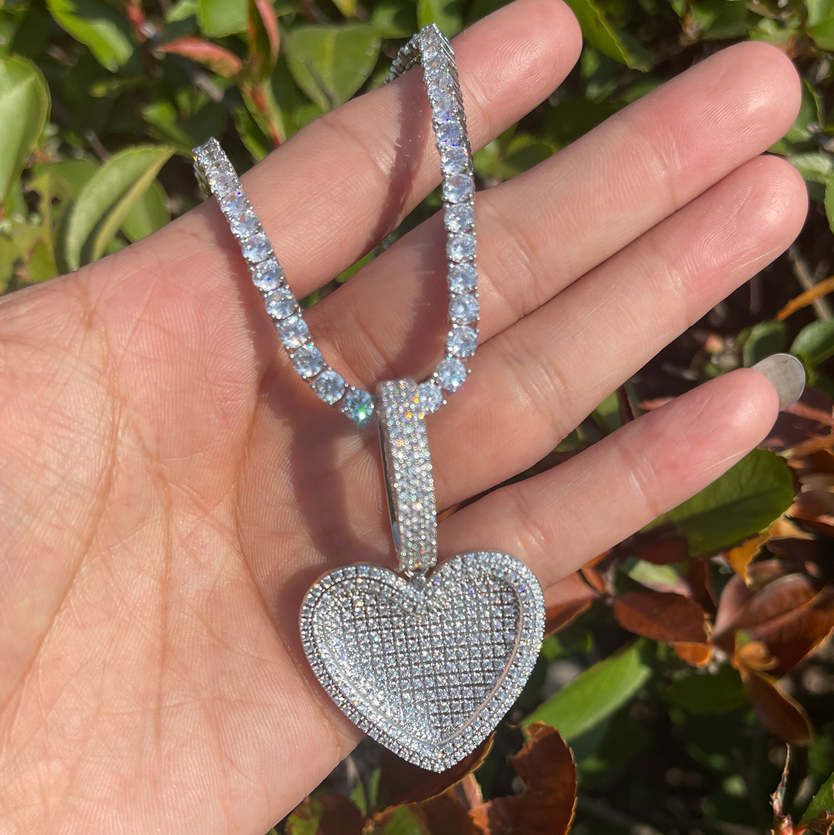 LuxeFlex Iced Out Heart Pendant Necklace - 14K Gold Plated With Cubic Zirconia & 20" Rope Chain