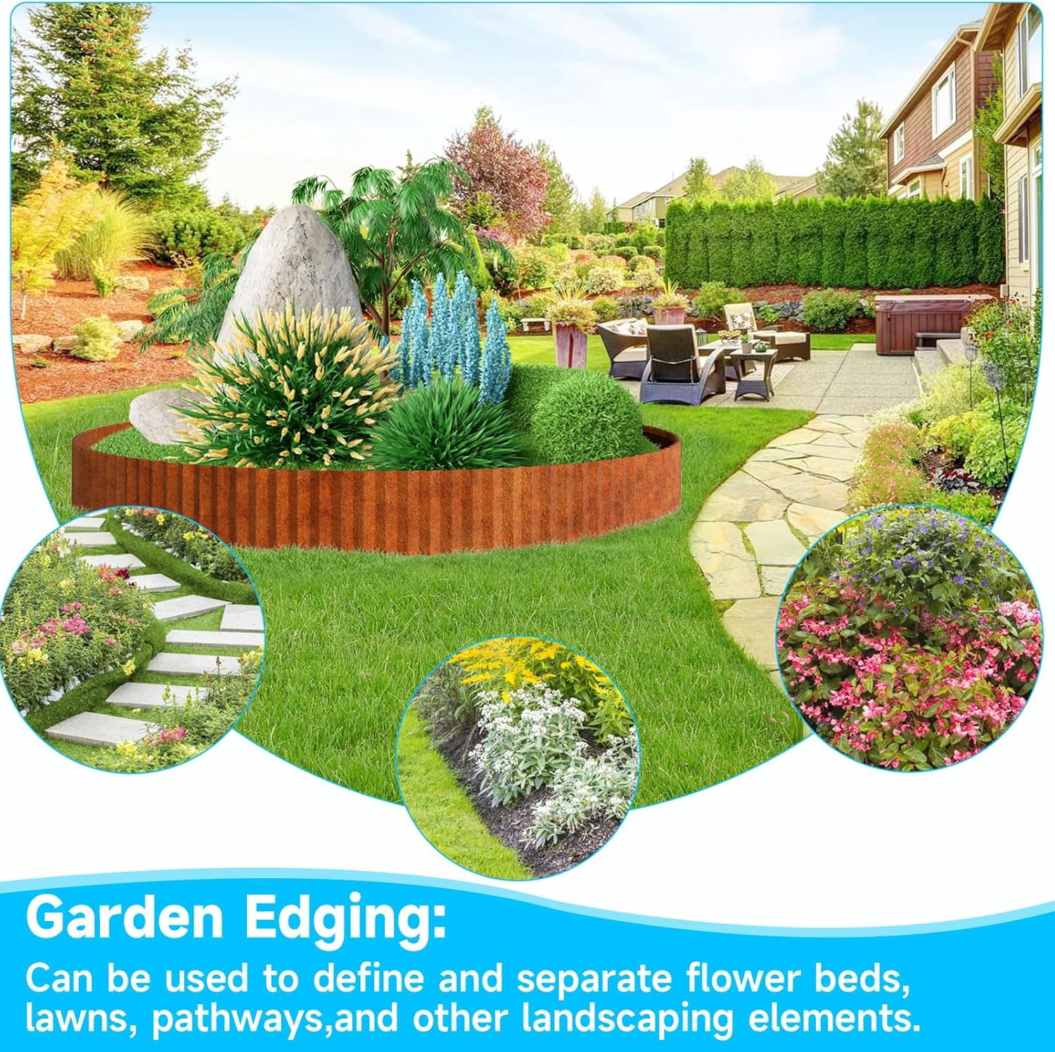 MTART Metal Garden Edging 6Inch x 40FT, Sturdy Corrugated Steel Landscaping Border with Safe Hemmed Edges, Easy Installation for DIY Flower Beds, Lawns, Pathways, Tree Rings, Yards (Rusty)