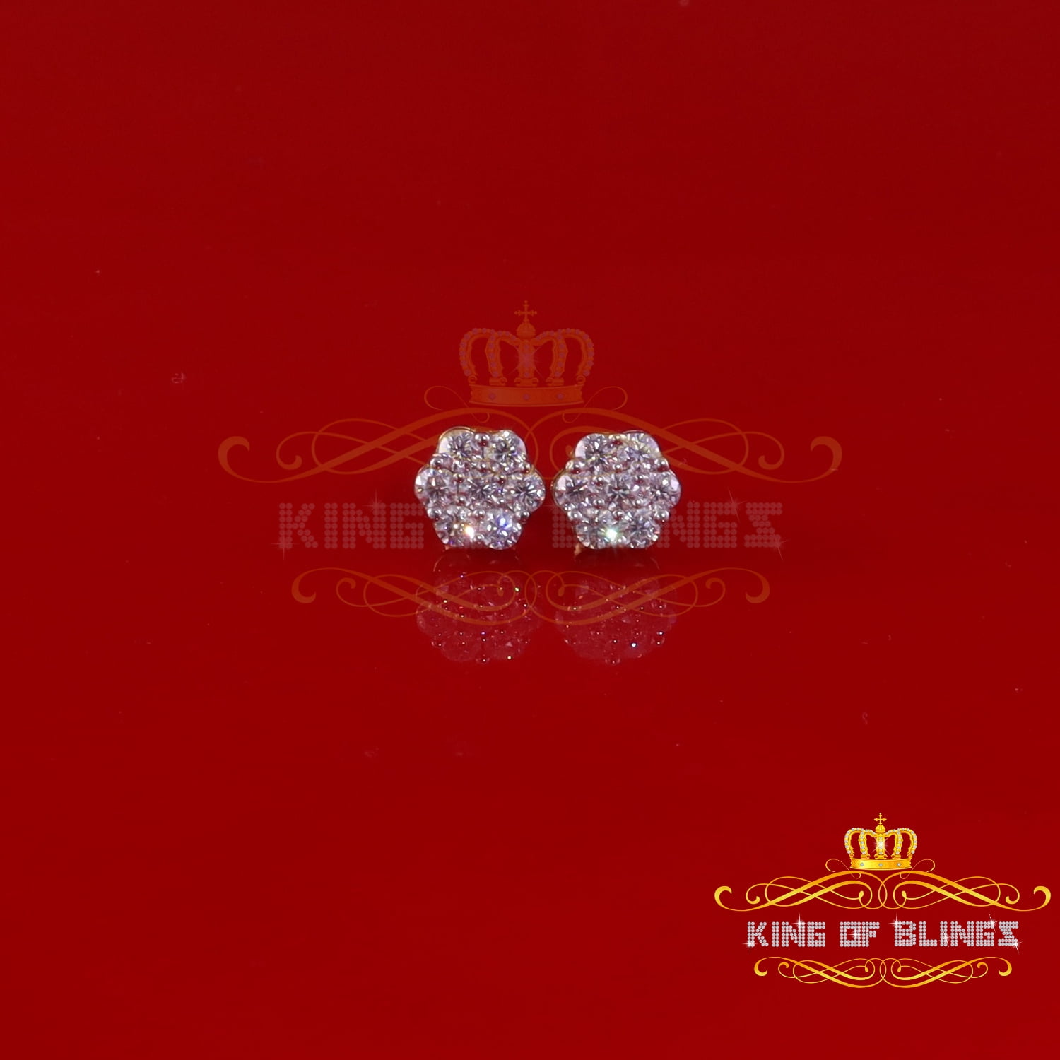 King of Bling's Men's/Womens 925 Silver Yellow 1.00ct VVS 'D' Moissanite Floral Stud Earrings