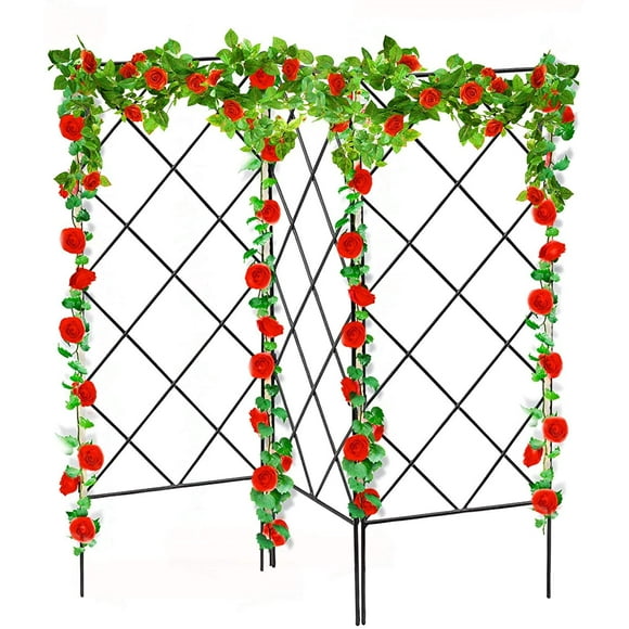 Garden Plant Climbing Trellis, 3 Pcs Potted Plant Growing Support Plant Climbing Frame Wire Lattices Grid Panels Trellis Netting Rustproof Iron Frame