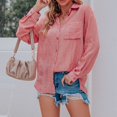 thumbnail image 2 of Pompotops Woman's Solid Color Chiffon Stripe Single Breasted Casual Shirt, 2 of 6