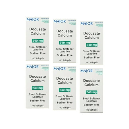 6 Pack - Major Docusate Calcium 240mg Stool Softener Laxative Softgels, 100 Count