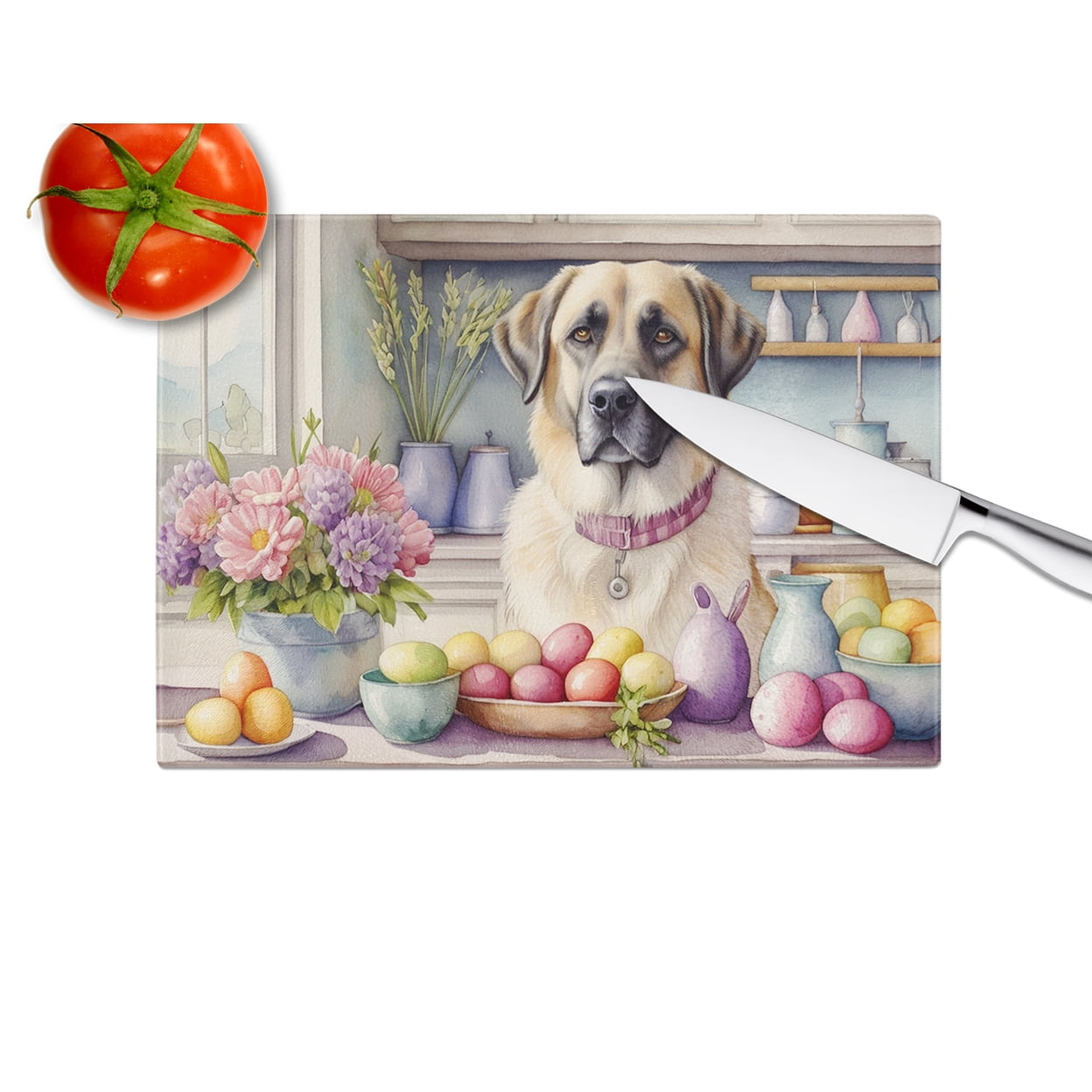 Decorating Easter Anatolian Shepherd Dog Glass Cutting Board 12 in x 15 in