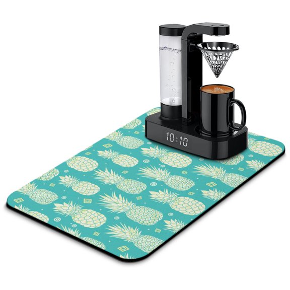 Exotic Pineapple Dish Drying Mat, Tropical Summer Fruit Yellow Golden Aesthetic Absorbent Kitchen Mat