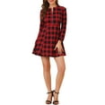 thumbnail image 5 of INSPIRE CHIC Women's Vintage Plaid Zip up Long Sleeve Fit and Flare Mini Dress, 5 of 6