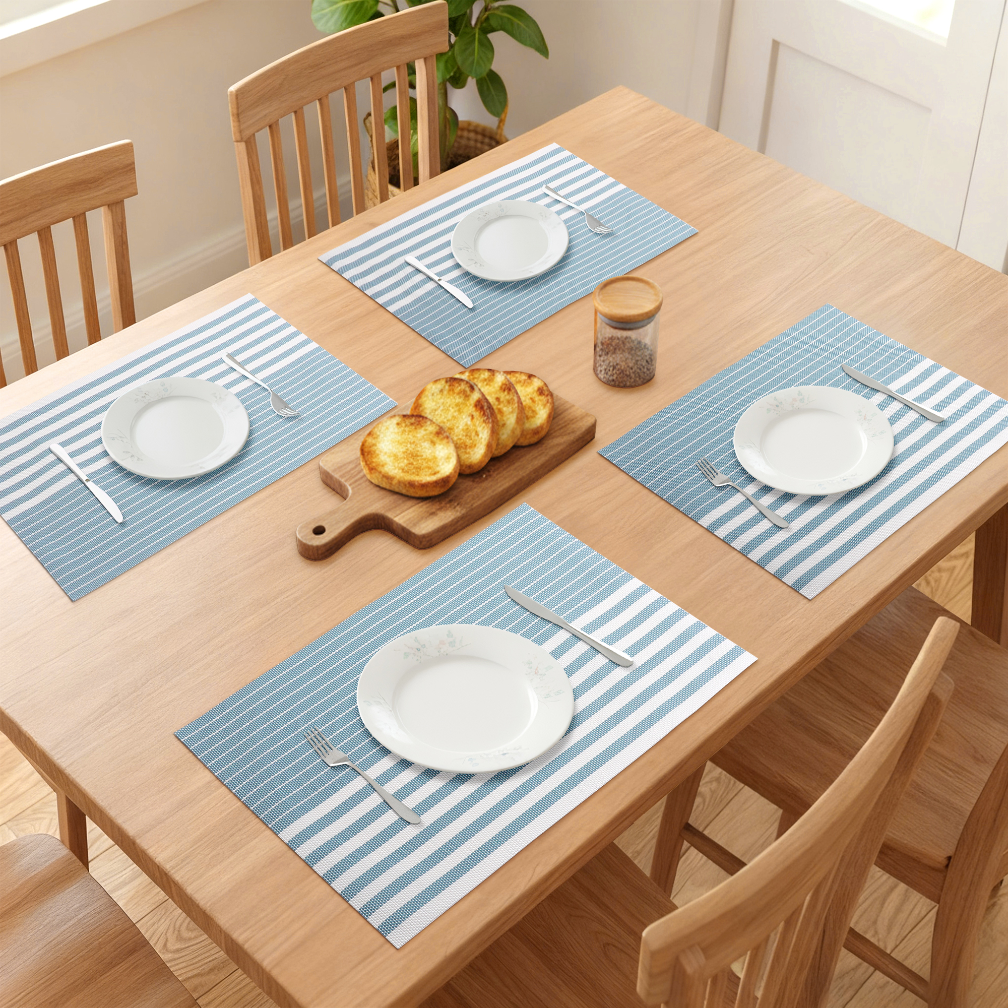 Unique Bargains Set of 6 Wipeable Plastic Placemats for Kitchen Dining Table Sky Blue