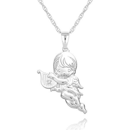 Precious Moments Sterling Silver Diamond Accent Girl with Harp Pendant with Chain, 18