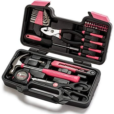 Cartman Ensemble d'Outils Rose 39 Pcs Kit d'Outils Ménagers avec Boîte de Rangement en Plastique