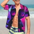 thumbnail image 5 of Lsque Neon Toy Cat Reflections pattern Hawaiian Shirt for Men, Unisex Summer Beach Casual Short Sleeve Button Down Shirts-Small, 5 of 9