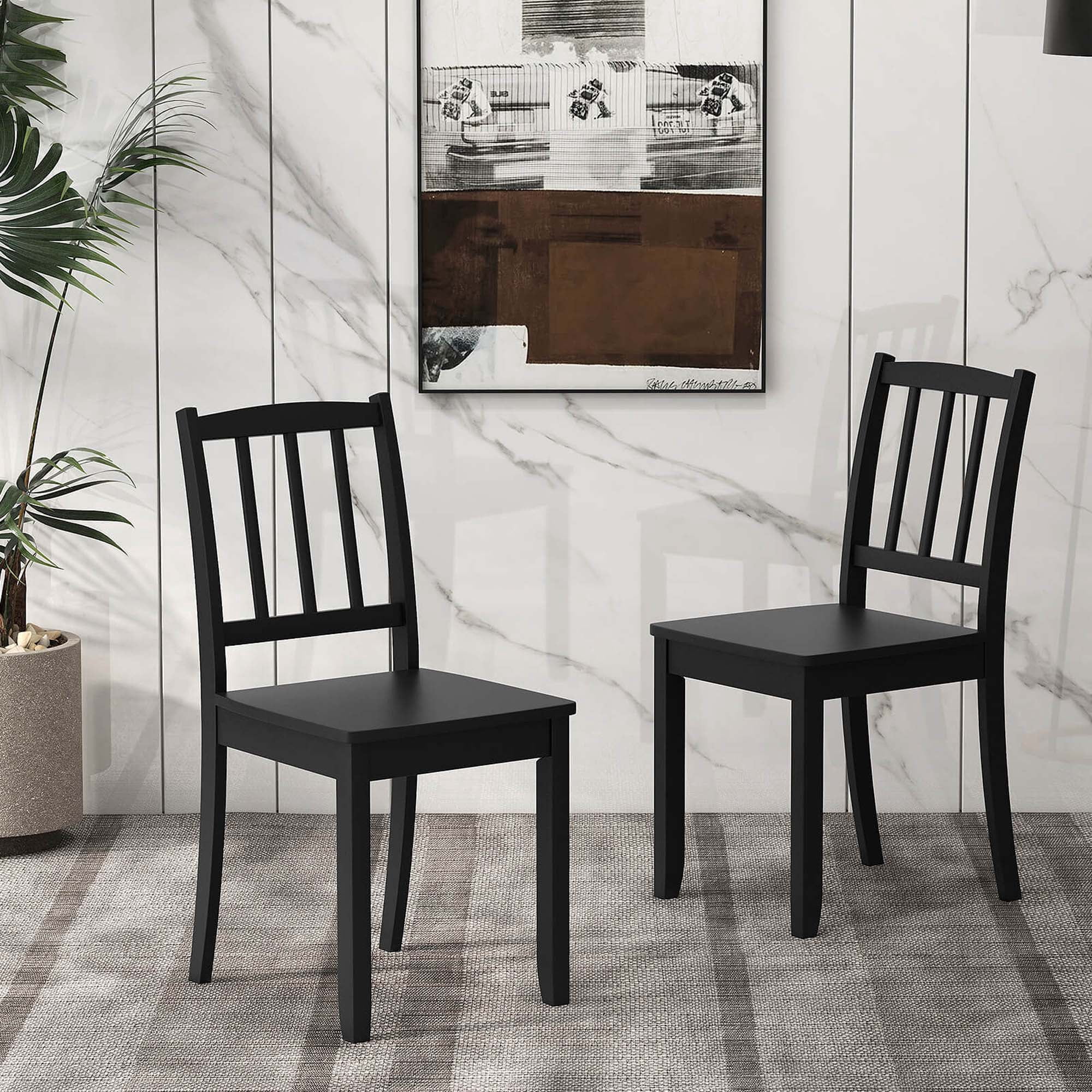 Costway Wood Dining Chair Set of 2 with Rubber Wood Legs Curved Backrest for Kitchen Black