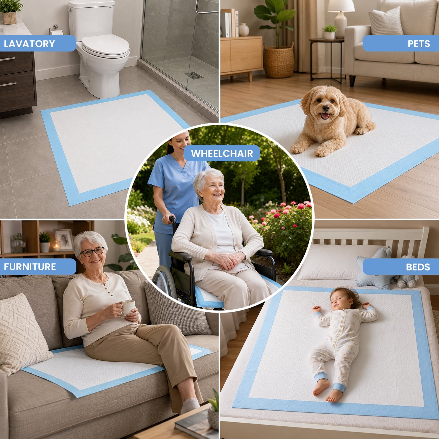 FPN 100-Pack Disposable Underpads 36x36 inch | Extra Large, Ultra-Absorbent, Leak-Proof Bed Protection Pads for Kids, Adults, Elderly & Pets | Incontinence Care