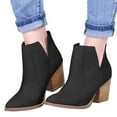 thumbnail image 2 of Dellytop Womens Mid Heel Pointed Toe Stacked Ankle Boots V Cut Back Zipper Faux Leather Booties, 2 of 4