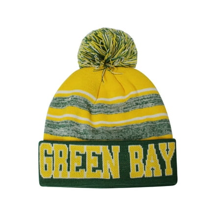 - Green Bay Blended Colors Men's Winter Knit Pom Beanie Hat (Green/Gold)
