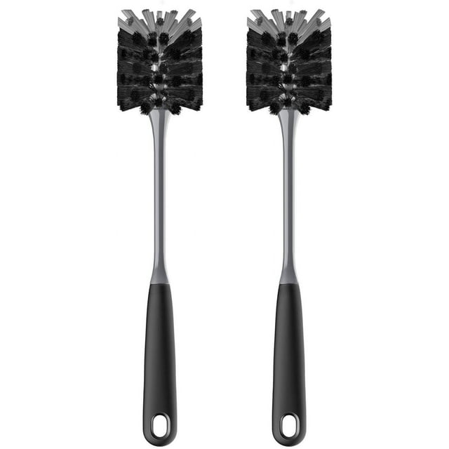 MR. SIGA Long Handle Bottle Brush, Flexible Scrub Brush for Water Bottles, Glasswares, Mugs, Black, 2 Pack