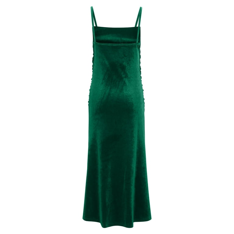 Fengqque Women's Gold Velvet Solid Color Sleeveless Straps Tight-fitting Waist-cinching Fish Tail Dress Army Green L(l) Fengqque Women's Gold Velvet Solid Color Sleeveless Straps Tight-fitting Waist-cinching Fish Tail Dress Army Green L(l)