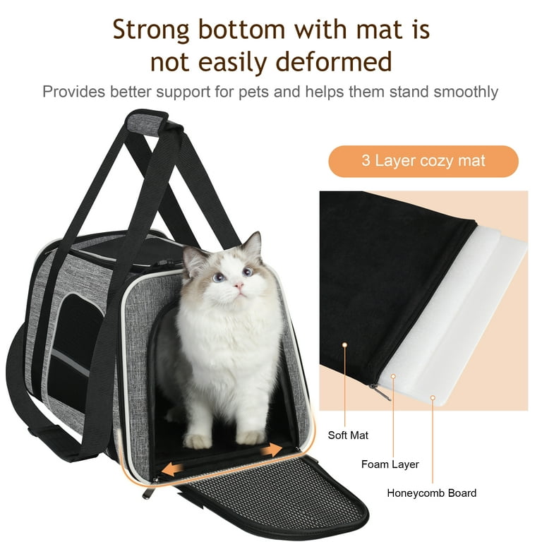 PawHut 39 Portable Soft-Sided Pet Cat Carrier with Divider, Two  Compartments, Soft Cushions, & Storage Bag, Gray