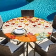 thumbnail image 6 of Orange Pumpkin Fall Round Tablecloth, Fitted Table Cover with Elastic for 45"-54" Round Tables, Thanksgiving Maple Leaf Farmhouse Table Cloth Outdoor Indoor Dinning Party Waterproof Tablecloths, 6 of 7