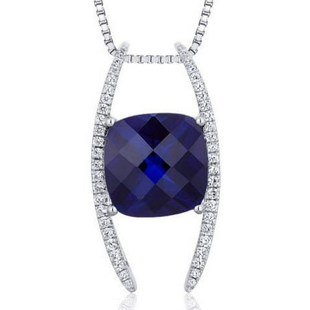 Oravo 7.50 Carat T.G.W. Cushion-Cut Created Blue Sapphire Rhodium over Sterling Silver Pendant, 18