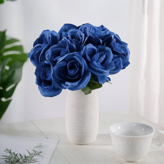 Efavormart 14 Royal Blue Velvet Roses Artificial Flower Bouquet for DIY, Floral Arrangment, Home, Party, Garden, Table Centerpieces Decorations