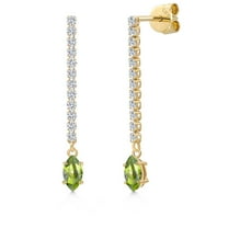 Gem Stone King 14K Yellow Gold Green Peridot and White Lab Grown Diamond Dangle Earrings for Women | 0.86 Cttw | Gemstone August Birthstone | Marquise 6X3MM