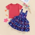 thumbnail image 2 of Toddler Girl 4th of July Outfit Short Sleeve T Shirt + Stars Stripes Suspender Skirts Overall Dress Set Kids Fourth Of July Clothes, 2 of 7