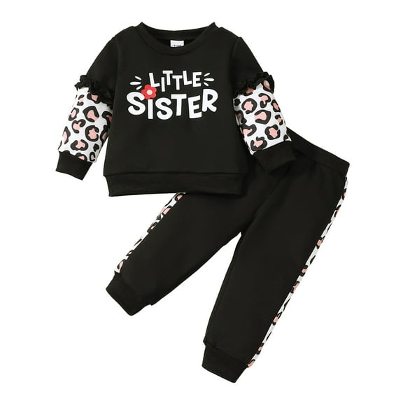 12 Months Baby Girls Clothes 18 Months Girls Pant Set Toddler Girls Long Sleeve Round Neckline Letter Print Top Pants 2PCS Set Black