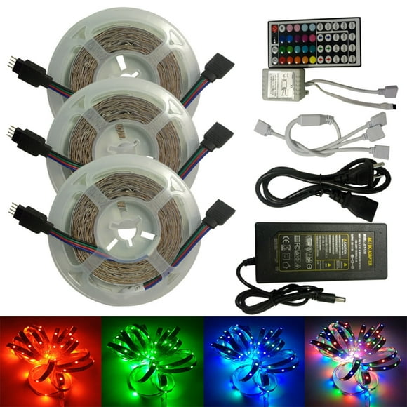 3-rolls 5M LED Light Strips with 44 Keys Remote Controller and Power Adapter LED Rope Lights RGB Color- Changing Light Bar