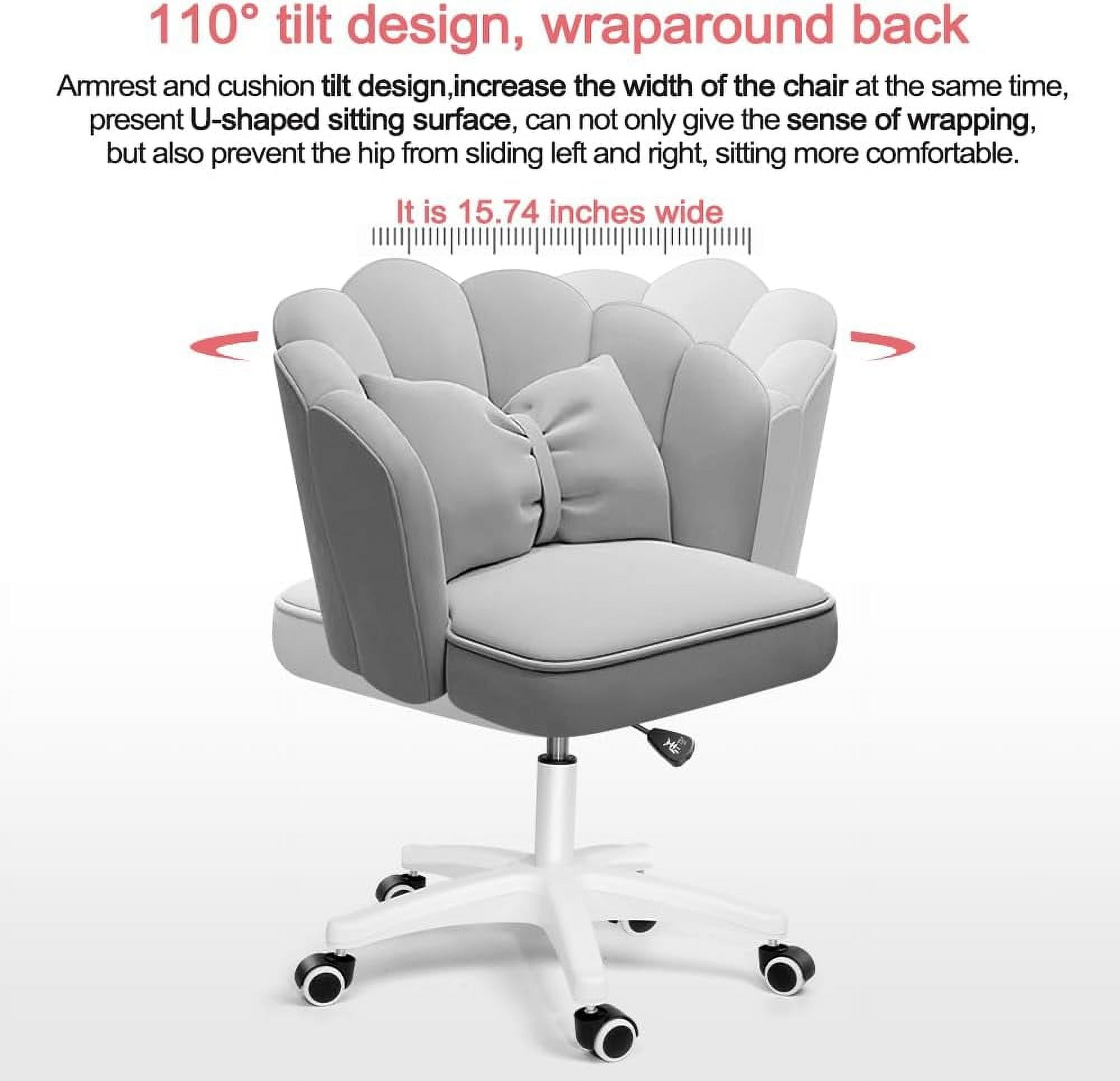WXJHL Office Chair Cute Petal Desk Chair, Modern Fabric Home Butterfly Chairs Height Adjustable Chair Makeup Chairs Computer Chairs（Grey）