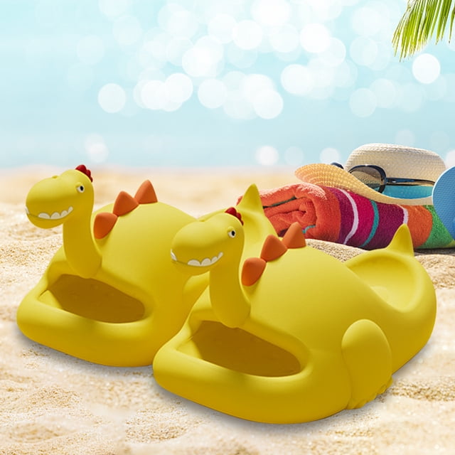 Pantuflas de dinosaurio Diapositivas lindas 3D Dinosaurio Punta abierta Antideslizante Suave Cómodo Secado rápido (37-38) Amarillo