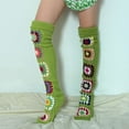 thumbnail image 5 of CUZIBR Cozy Socks Vintage Boho Leg Warmers Bohemian Pattern Stocking Thighs Over The Knee Thick Leggings Fashion Soft Stretch Boots Ocks Fuzzy Socks,Green,One Size, 5 of 5