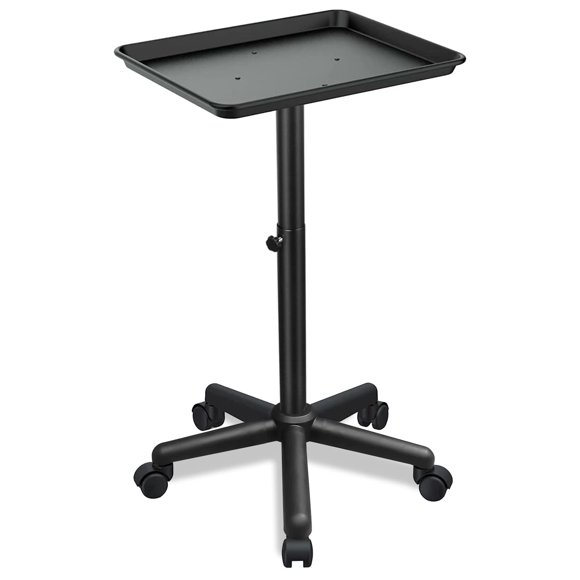 Bandeja de salón Fuehomue de altura ajustable con ruedas de metal negro
