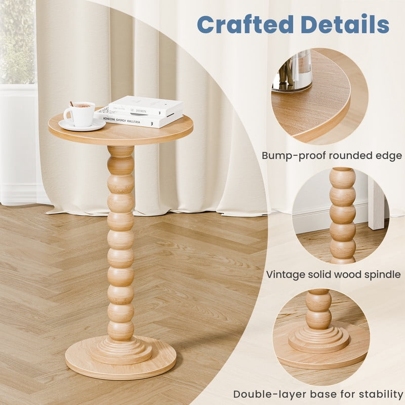 Gianna Round Side Table - Solid Wood Leg Small Drink Table for Living Room Bedroom Office,Wood