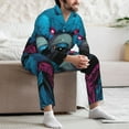 thumbnail image 7 of Naloa Neon Cyberpunk Blue Bear Men’s Pajamas Set - Long Sleeve Button Down Sleep Shirt and Pajama Bottoms Sleepwear Set-Large, 7 of 7