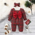 thumbnail image 3 of Tbopshirt Baby Girl Clothes,Baby Jumpsuit Romper,Spring Infant Red Plaid Jumpsuit Baby Big Bow Long Sleeve Temperament With Headscarf,Baby Winter Clothes,Baby Girls Bodysuits,Gifts for Toddler Girls, 3 of 7