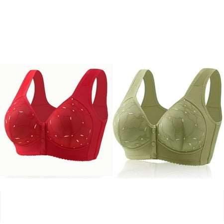 Black of Friday Deal Clearance Staron 2PC Bras for Older Women No Underwire Front Closure Bras Stretch Comfortable Bras Wireless Soft Smoothing Bra Push up Bras