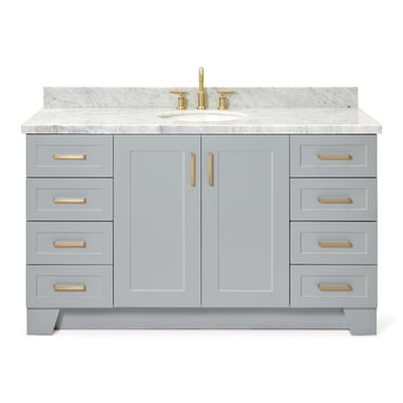 Ariel Taylor 61 In. Oval Sink Vanity With Carrara White Marble Countertop In Grey