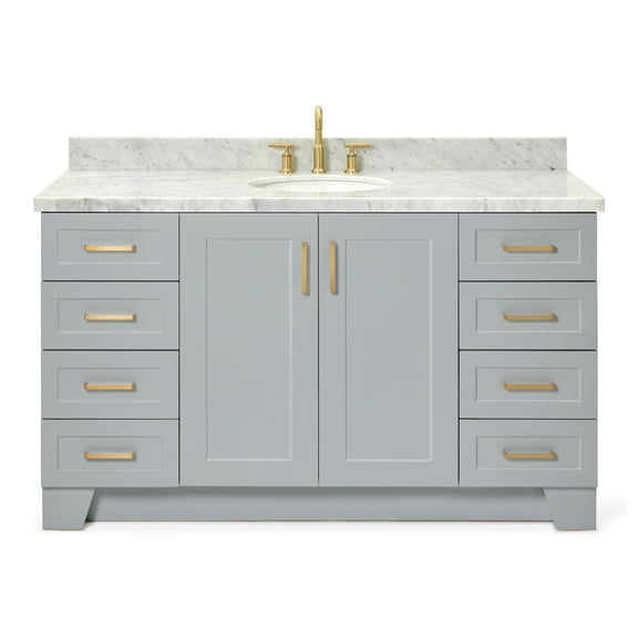 Ariel Taylor 61 In. Oval Sink Vanity With Carrara White Marble Countertop In Grey