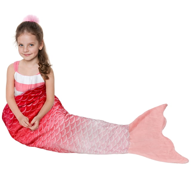 Catalonia Cobija de Cola para Niños Mermaid, Cobija de Franela de Felpa Súper Suave para Dormir y Acurrucarse para Niñas, Arcoíris Ombre, Patrón de Escamas de Pez, Idea de Regalo, Ombre Rosa