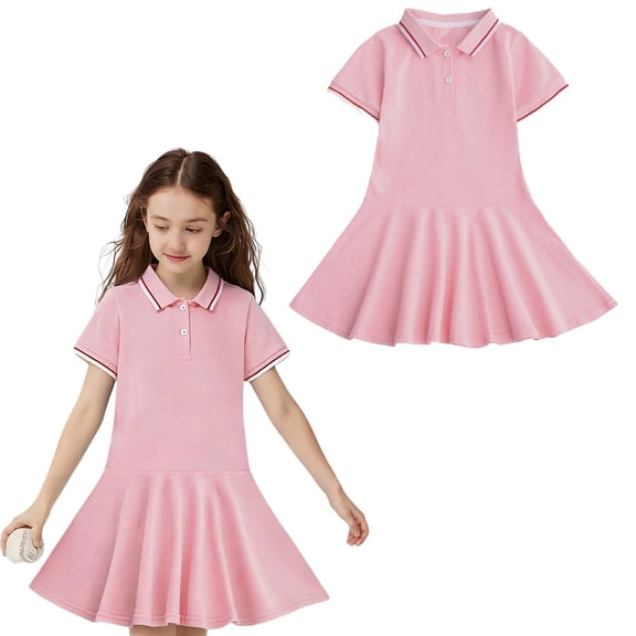 School Uniform Dress for Girls Short Sleeve Polo Dress Pink Tennis Dress Pink Dress for Girls 3-4 Years