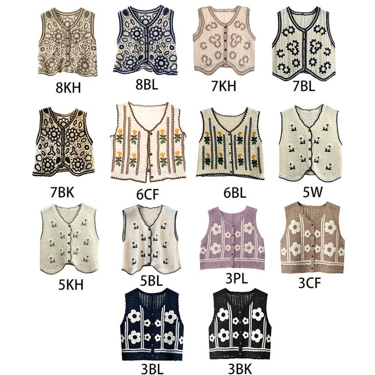 Boho Women Crochet Knit Vest Waistcoat Vintage Colorful Boho Women Crochet Knit Vest Waistcoat Vintage Colorful