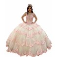 thumbnail image 1 of Applique Perles de Cristal Grande Taille Robes de Bal Robe de Bal Col en V Robe de Quinceaera Tulle Rose Champagne 2, 1 of 1